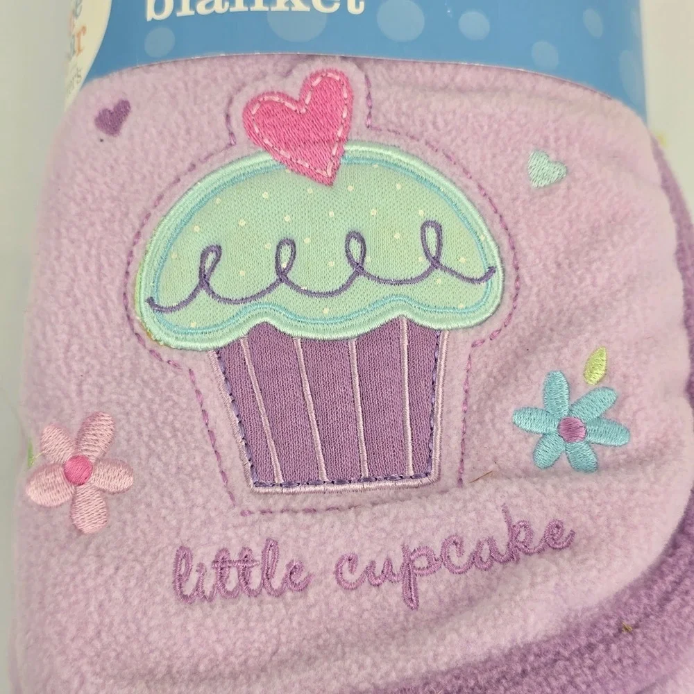 Just One Year Little Cupcake Fleece Baby Blanket Lavender Purple 28x34 Plush VTG